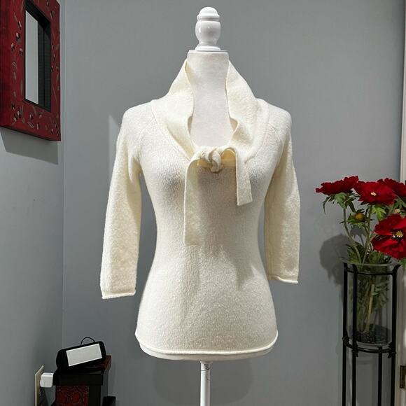 NEW Arden B. Cozy Knit Scoop Tie Neck Bow Layering Sweater Winter White XS NWOT - Picture 1 of 13